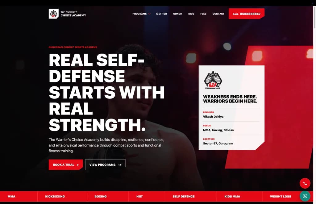 The Warrior's Choice Academy website preview built by Brandomize in Hisar