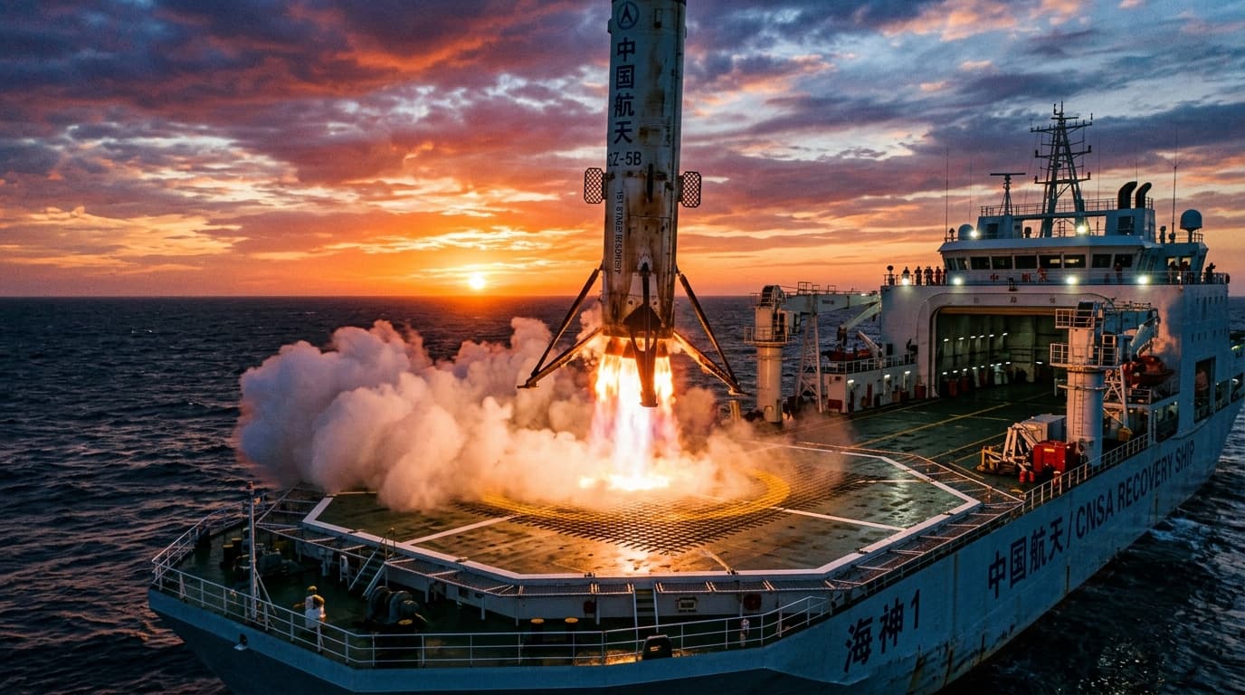 China Space Leap: First Sea-Based Net Recovery of Long March-10B Rocket
