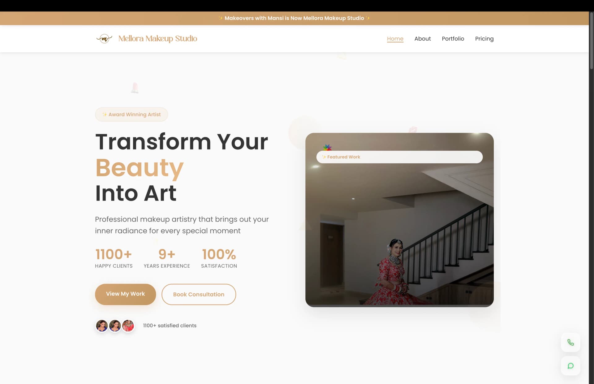 Mellora Makeup Studio website preview built by Brandomize in Hisar