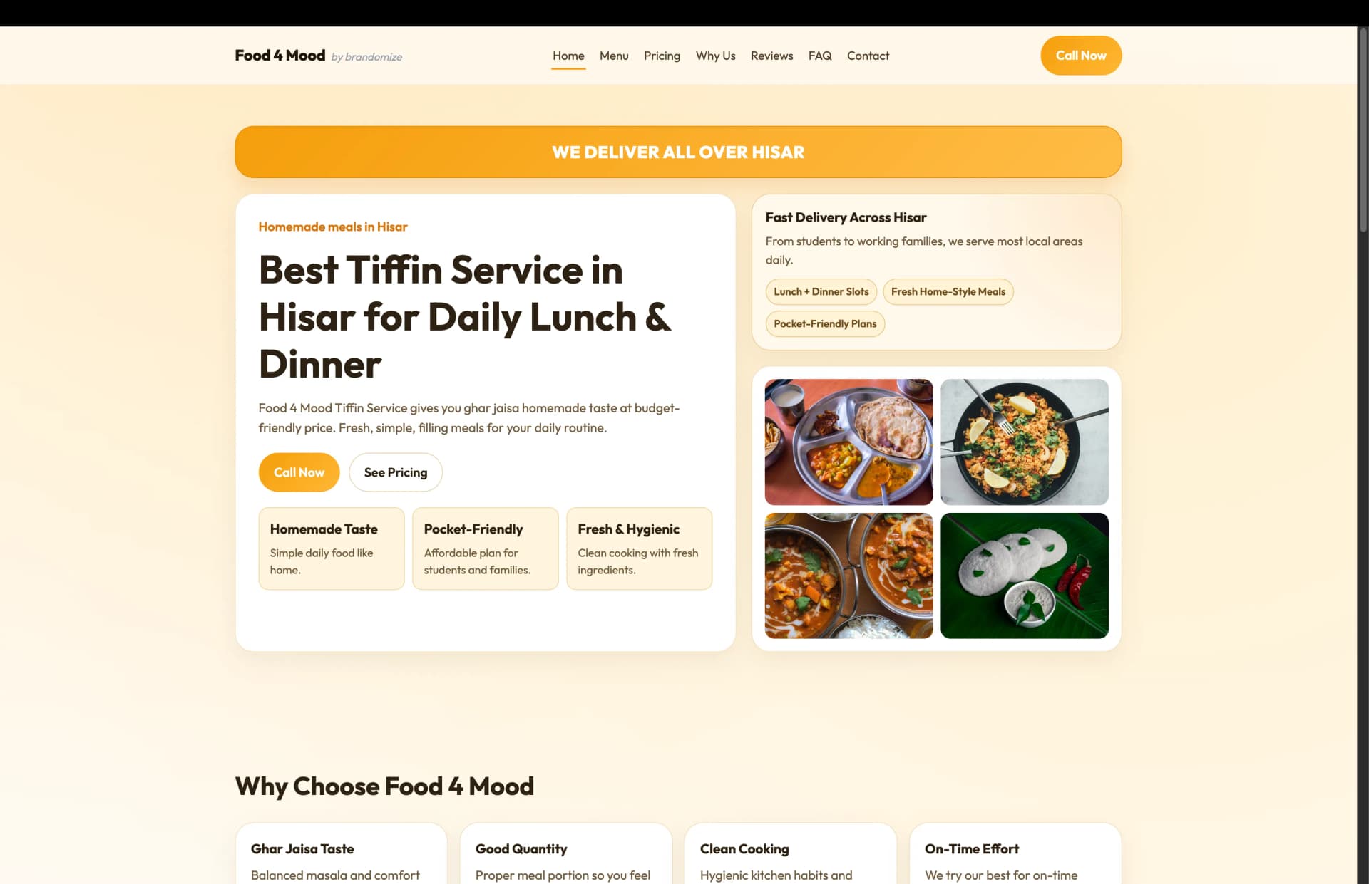 Tiffin Service Hisar website preview built by Brandomize in Hisar